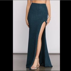 Windsor Sparkly High Slit Glitter Maxi Skirt